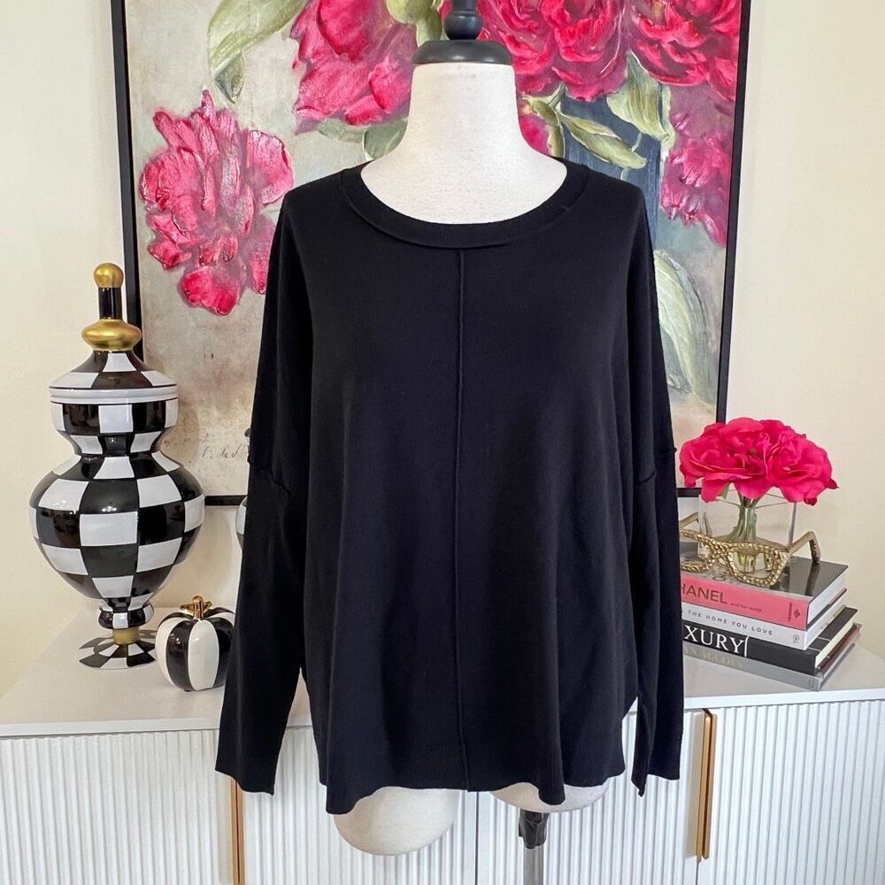 Six/Fifty Women's Crew Neck Long Sleeve Devon Pullover Sweater Black Medium NWT